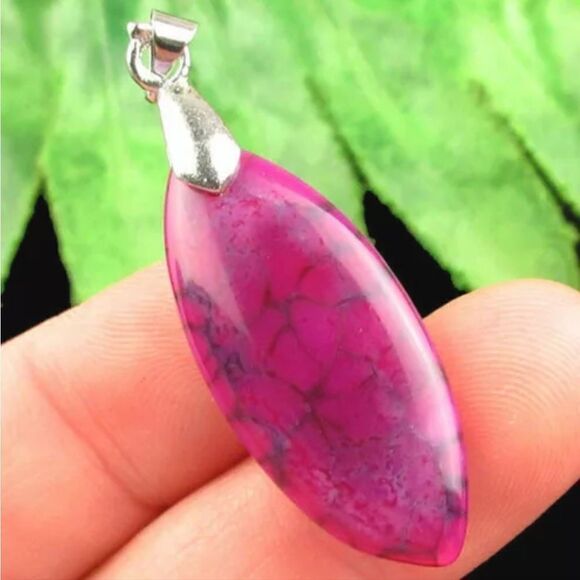 35x15x6mm Peach Dragon Veins Agate Olivary Pendant - Picture 4 of 4
